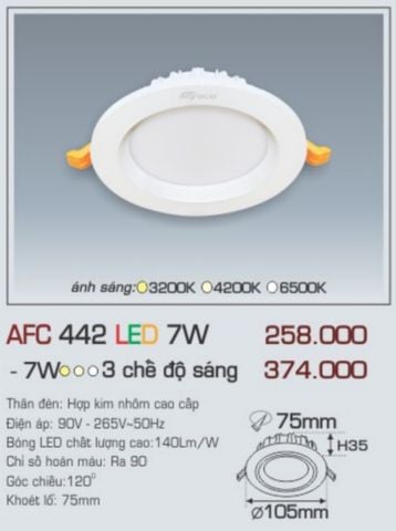  Đèn led âm trần anfaco afc 442 led 7w 