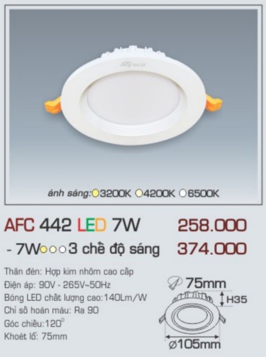 Đèn led âm trần anfaco afc 442 led 7w