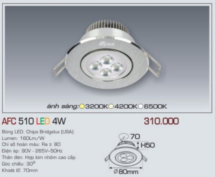 Đèn led âm trần anfaco afc 510 led 4w