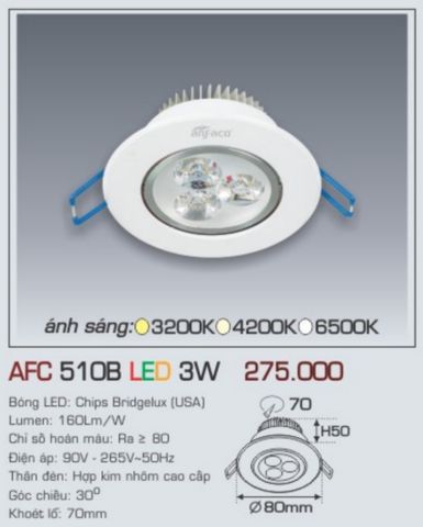  Đèn led âm trần anfaco afc 510b led 3w 