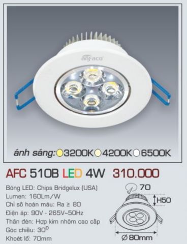  Đèn led âm trần anfaco afc 510b led 4w 