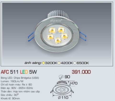  Đèn led âm trần anfaco afc 511 led 5w 