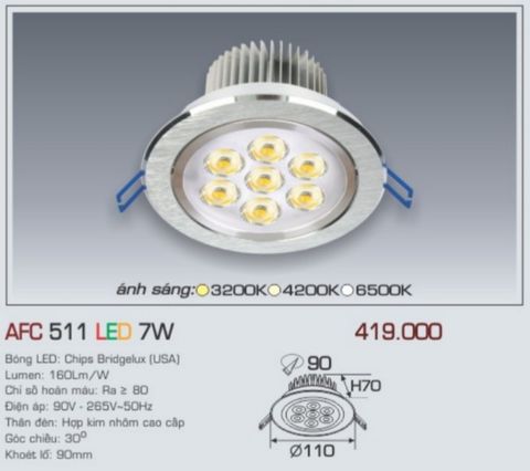  Đèn led âm trần anfaco afc 511 led 7w 