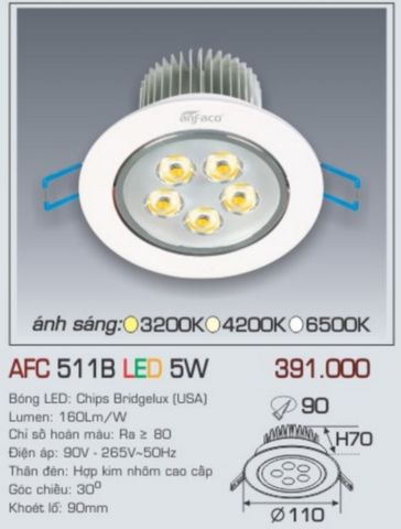  Đèn led âm trần anfaco afc 511b led 5w 