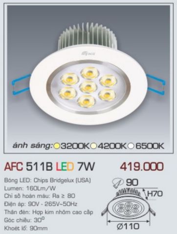  Đèn led âm trần anfaco afc 511b led 7w 