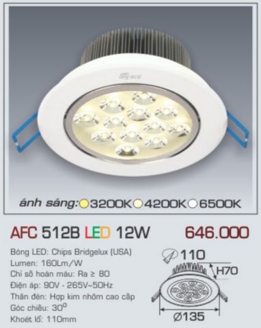  Đèn led âm trần anfaco afc 512b led 12w 