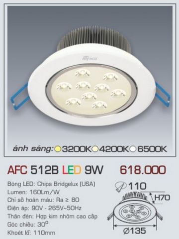  Đèn led âm trần anfaco afc 512b led 9w 