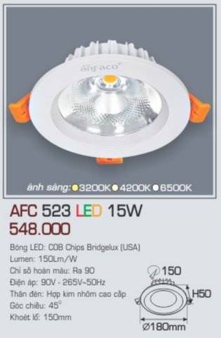  Đèn led âm trần anfaco afc 523 led 15w 