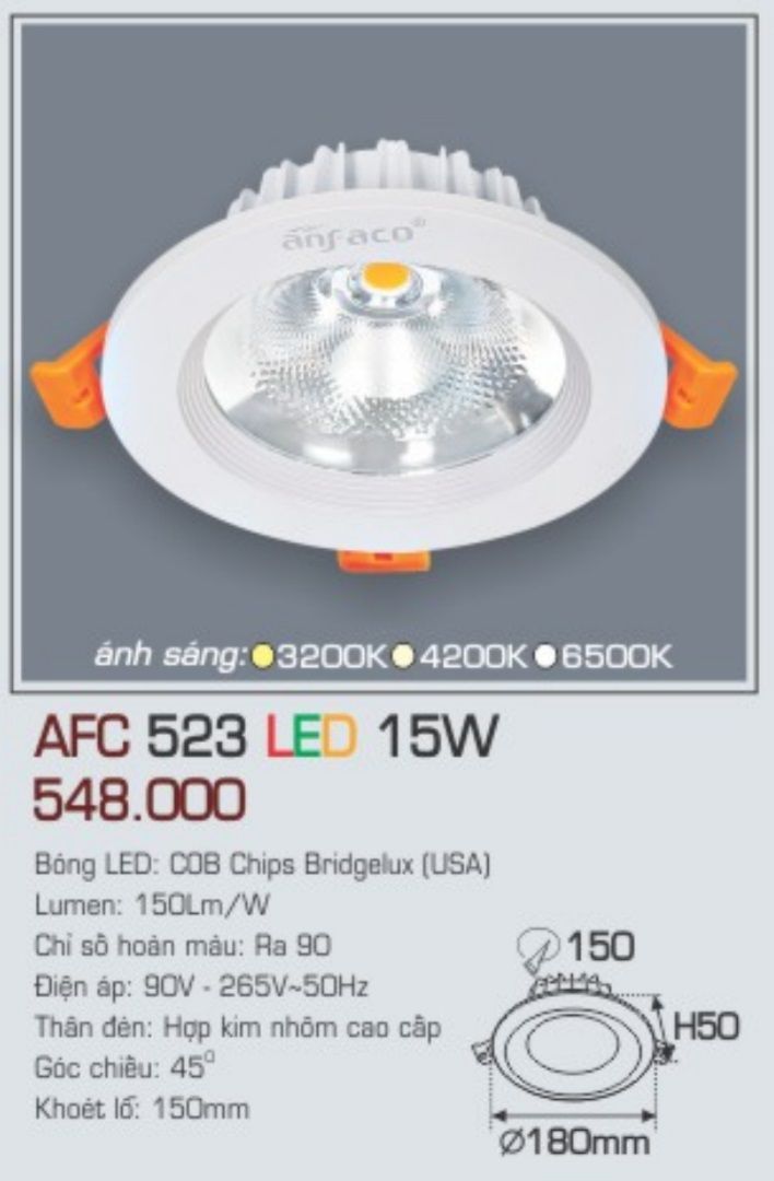 Đèn led âm trần anfaco afc 523 led 15w