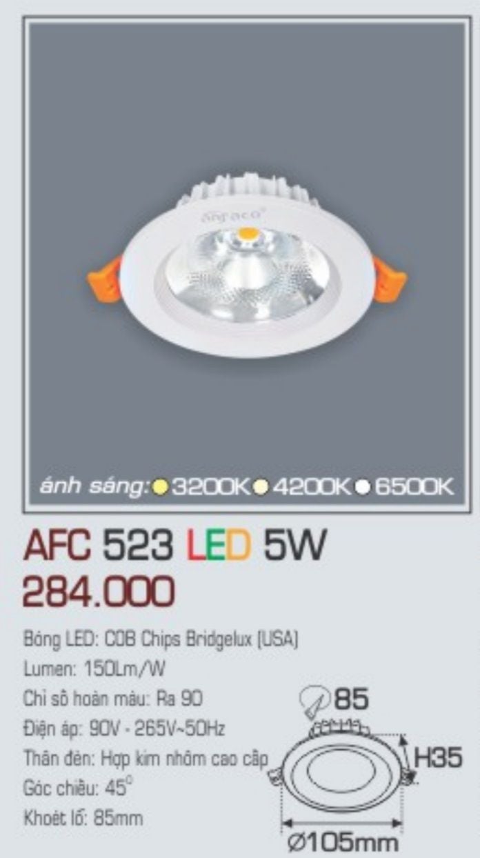 Đèn led âm trần anfaco afc 523 led 5w