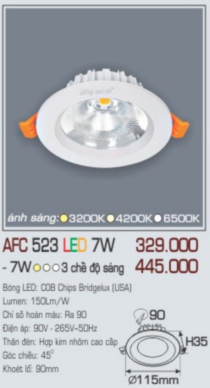 Đèn led âm trần anfaco afc 523 led 7w