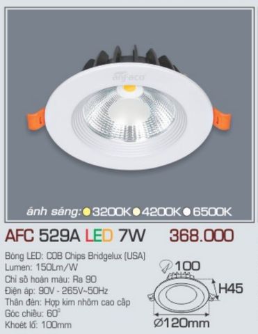  Đèn led âm trần anfaco afc 529a led 7w 