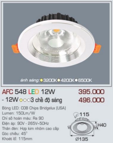  Đèn led âm trần anfaco afc 548 led 12w 