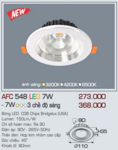  Đèn led âm trần anfaco afc 548 led 7w 