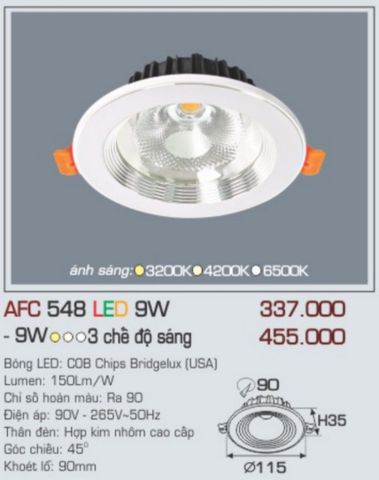  Đèn led âm trần anfaco afc 548 led 9w 