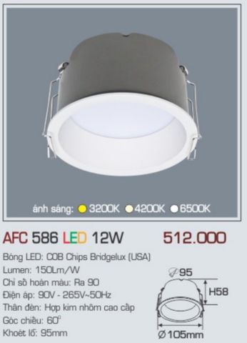  Đèn led âm trần anfaco afc 586 led 12w 