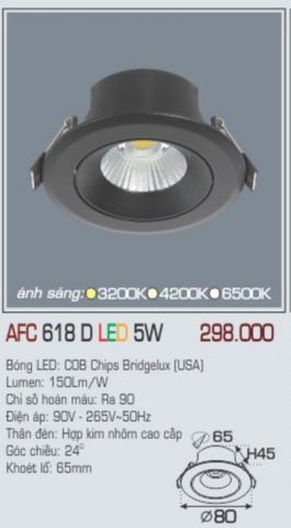  Đèn led âm trần anfaco afc 618d led 5w 