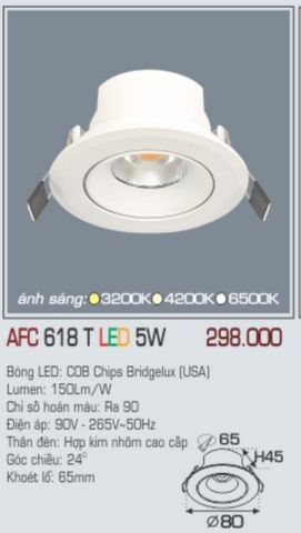  Đèn led âm trần anfaco afc 618t led 5w 