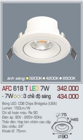  Đèn led âm trần anfaco afc 618t led 7w 