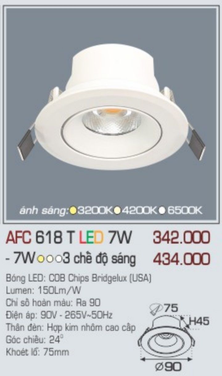 Đèn led âm trần anfaco afc 618t led 7w