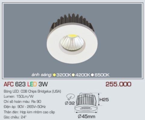  Đèn led âm trần anfaco afc 623 led 3w 