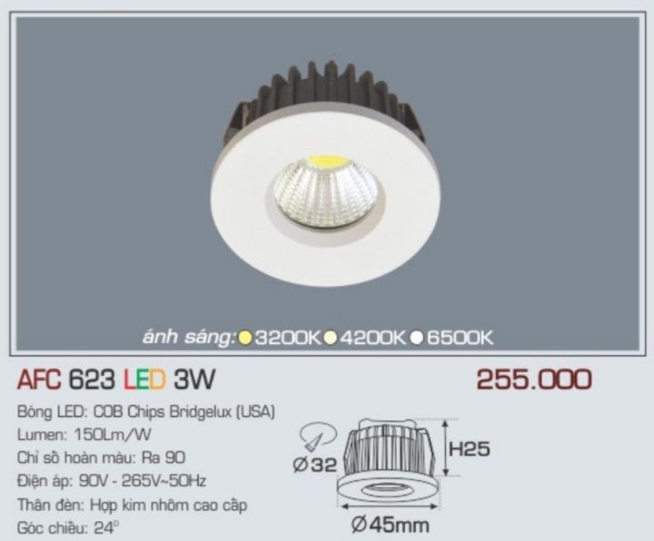 Đèn led âm trần anfaco afc 623 led 3w