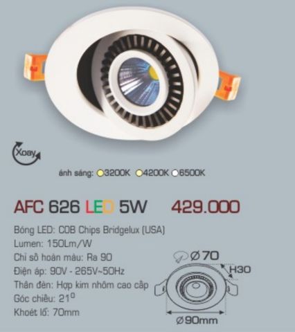  Đèn led âm trần anfaco afc 626 led 5w 