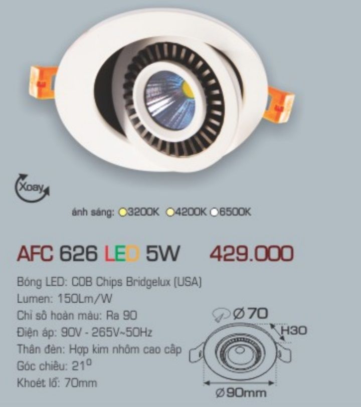 Đèn led âm trần anfaco afc 626 led 5w