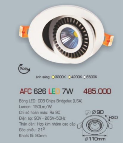  Đèn led âm trần anfaco afc 626 led 7w 