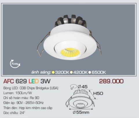  Đèn led âm trần anfaco afc 629 led 3w 