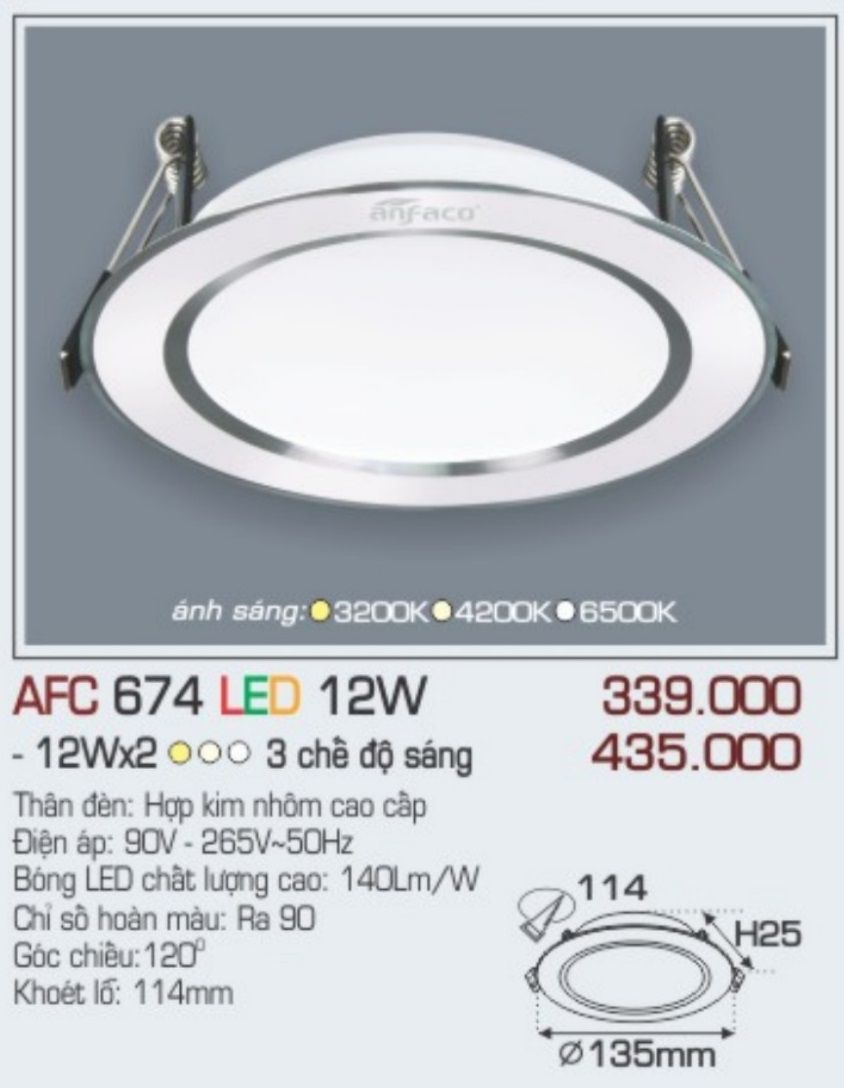 Đèn led âm trần anfaco afc 674 led 12w