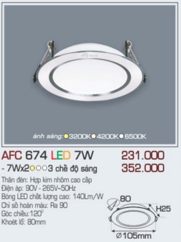  Đèn led âm trần anfaco afc 674 led 7w 