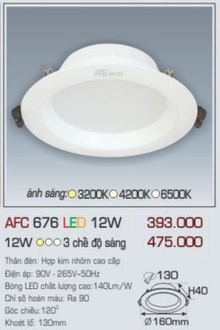  Đèn led âm trần anfaco afc 676 led 12w 