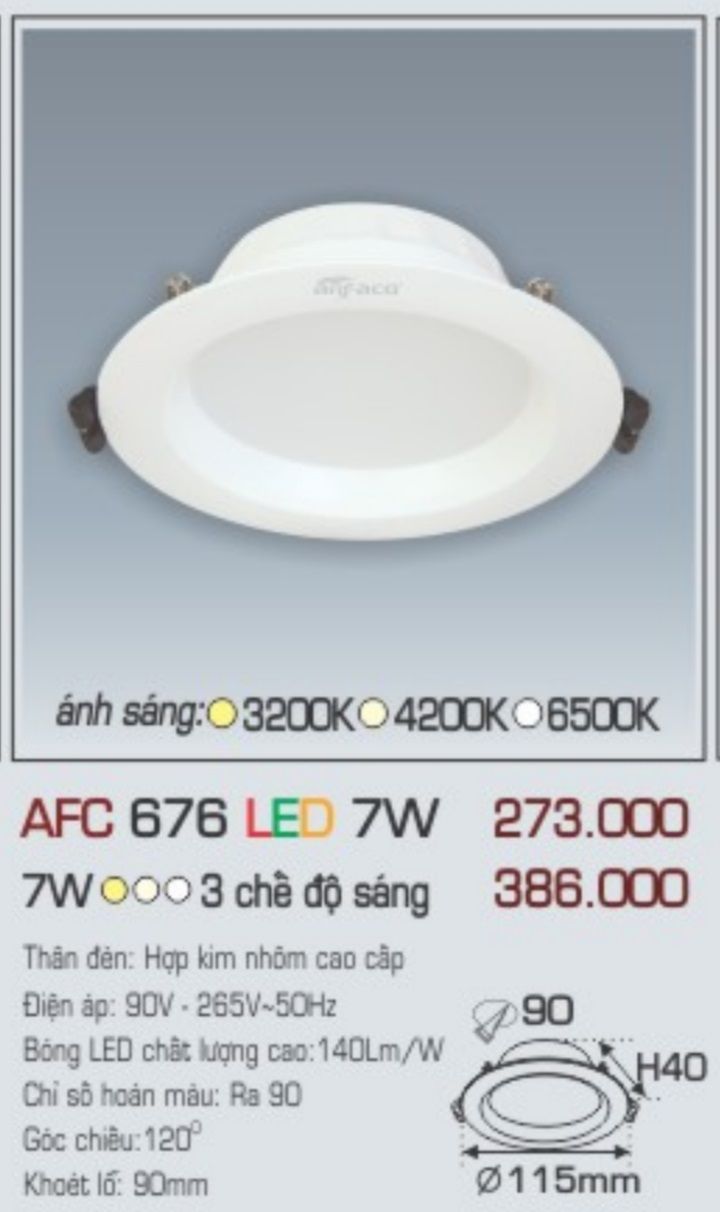 Đèn led âm trần anfaco afc 676 led 7w