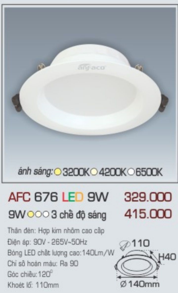 Đèn led âm trần anfaco afc 676 led 9w