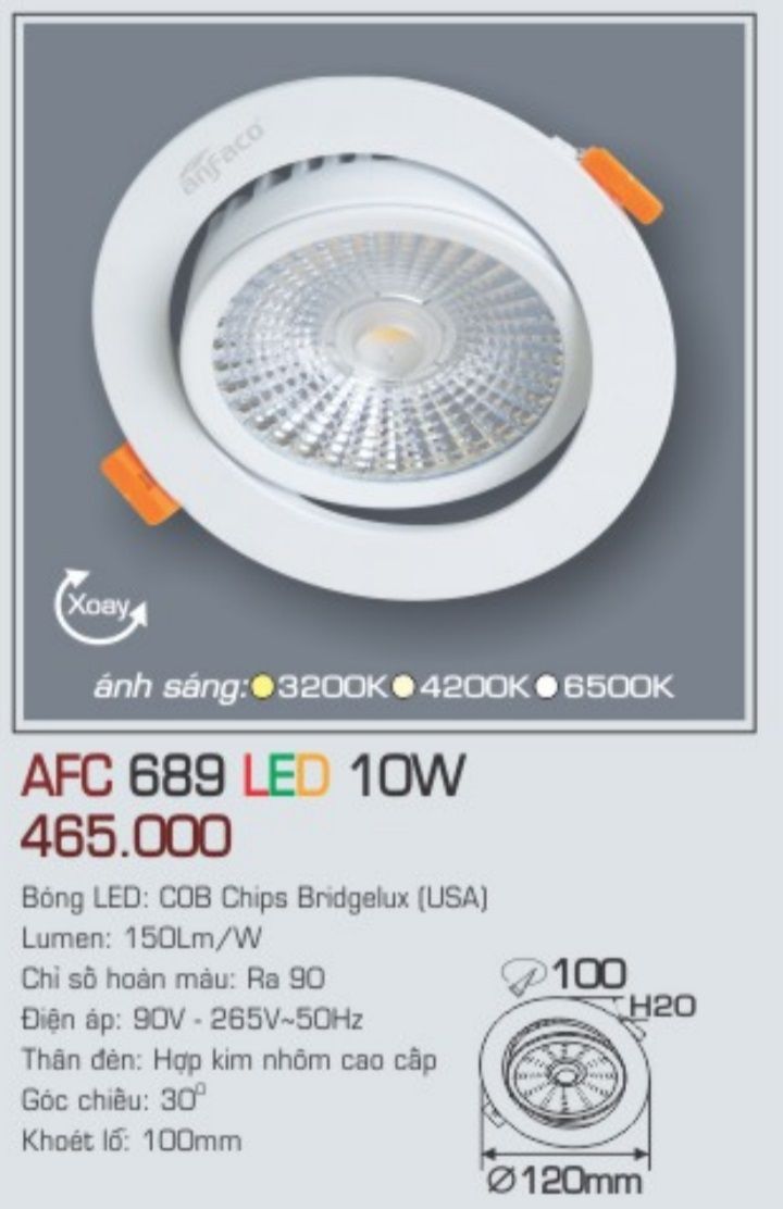 Đèn led âm trần anfaco afc 689 led 10w