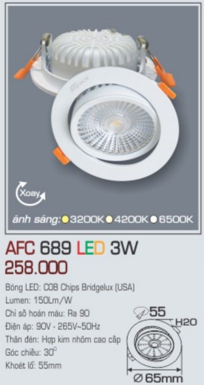 Đèn led âm trần anfaco afc 689 led 3w