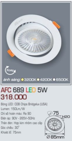  Đèn led âm trần anfaco afc 689 led 5w 