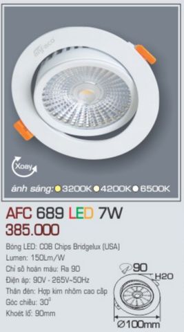  Đèn led âm trần anfaco afc 689 led 7w 