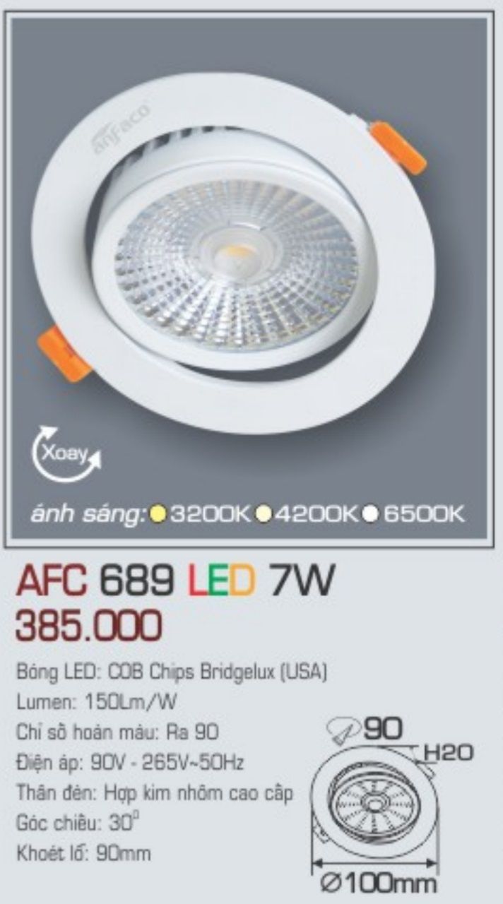 Đèn led âm trần anfaco afc 689 led 7w