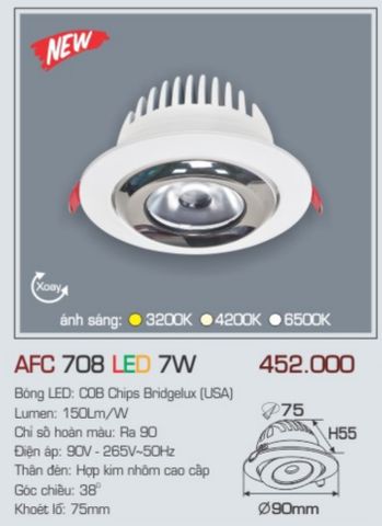  Đèn led âm trần anfaco afc 708 led 7w 