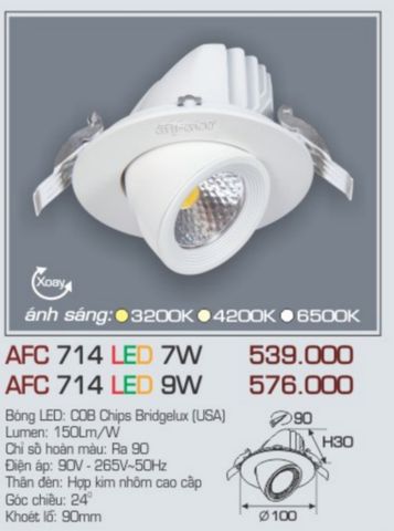  Đèn led âm trần anfaco afc 714 led 7w 9w 