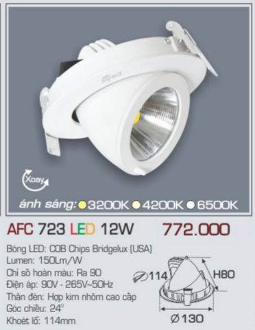  Đèn led âm trần anfaco afc 723 led 12w 