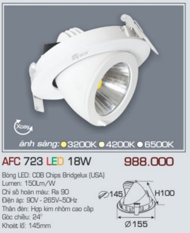  Đèn led âm trần anfaco afc 723 led 18w 