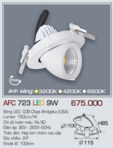  Đèn led âm trần anfaco afc 723 led 9w 