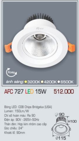  Đèn led âm trần anfaco afc 727 led 15w 