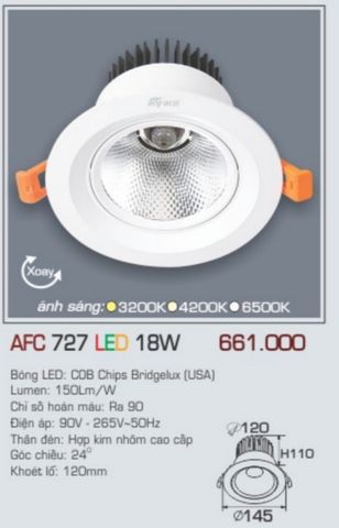  Đèn led âm trần anfaco afc 727 led 18w 