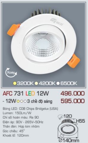  Đèn led âm trần anfaco afc 731 led 12w 