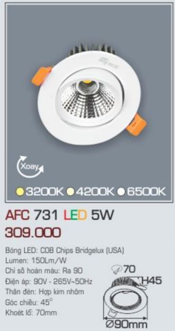  Đèn led âm trần anfaco afc 731 led 5w 