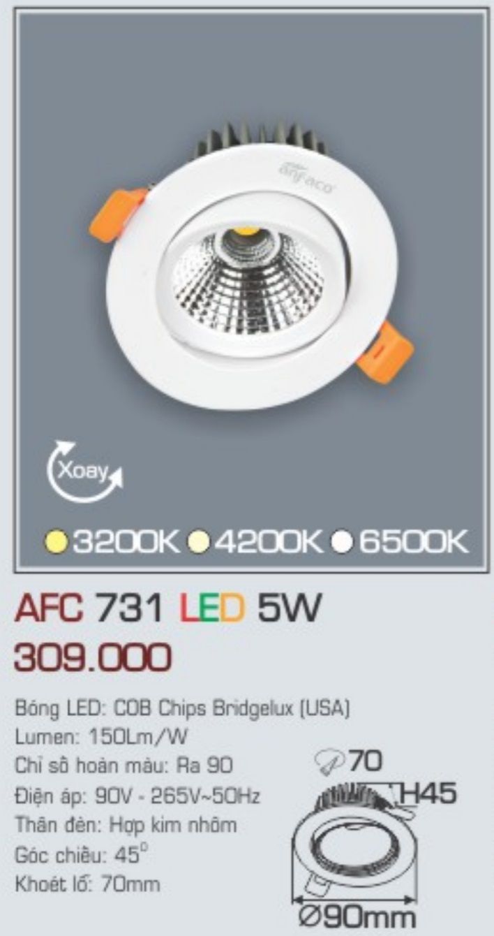 Đèn led âm trần anfaco afc 731 led 5w